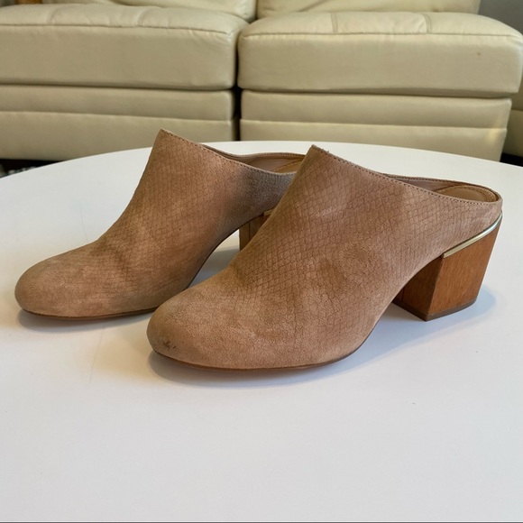 Calvin Klein Judia Suede Leather Mules Wood Block Chunk Heel Slip on Clogs Boots - Picture 14 of 16